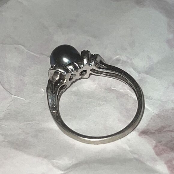 10k White Gold 9mm Grey Tahitian Pearl and Diamond Ring - Picture 8 of 15